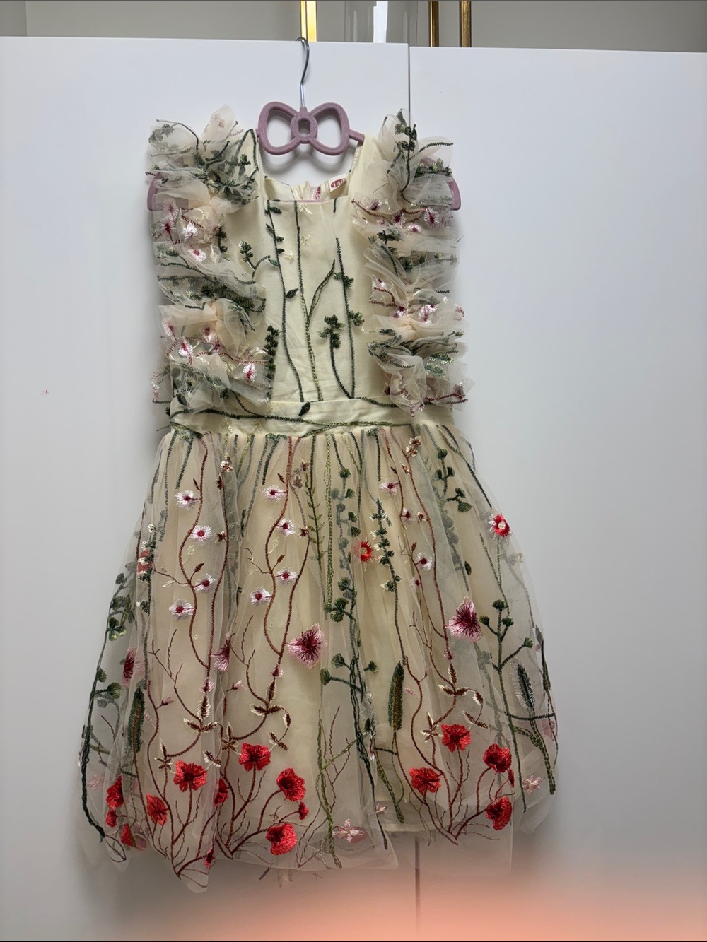 Ivory Floral Embroidered Tulle Girls' Dress